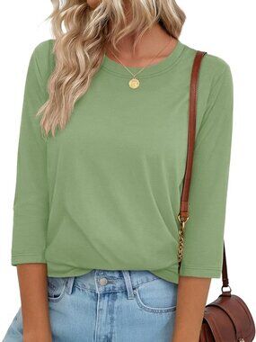 3/4 Sleeve Top  Crew Neck Loose Cotton T Shirt - NWT - M